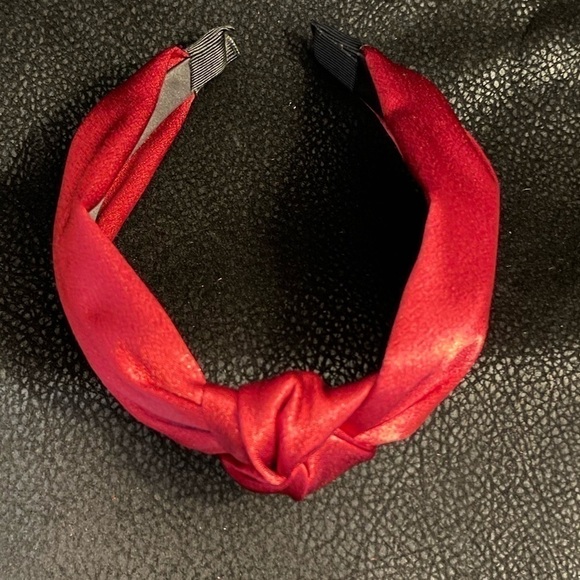 RUBY Red Sateen Shimmer Knotted Headband. - Picture 6 of 7